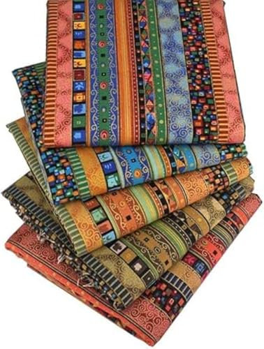 CraftsFabrics Patchwork Stoffe Paket – 5 Stück 40×50 cm – 100% Baumwolle Stoffe – Fat Quarter Stoffpaket Ethno Blumenmuster – Baumwollstoff für Nähen, Quilten, Patchwork, Basteln, DIY Projekte