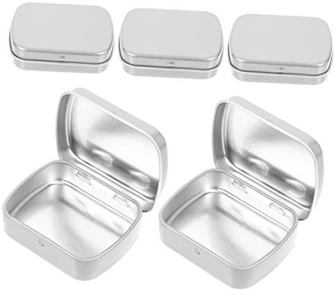 Anneome Rectangular Iron Storage Box 5pcs Set Small Tin Can Lid Portable Cream Organizer Candy Sample Case Mini Metal Box for Jewellery Keychains Clamshell Accessories Holder