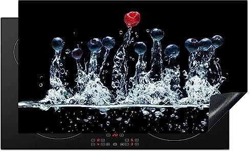 KitchenYeah© Protection Plaque Induction 90x52 cm Protege Deco Cuisine Ustensiles Cache Protège De Cuisson Accessoire Baies - Eau - Noire - Fruit - Framboise