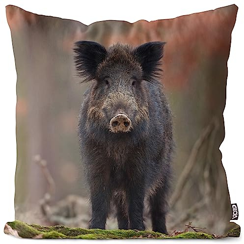 VOID Eber Wildschwein Jagd Tier Wald Kissenbezug Kissenhülle Polyester wasserfest Outdoor Indoor, Kissen Größe:40 x 40 cm
