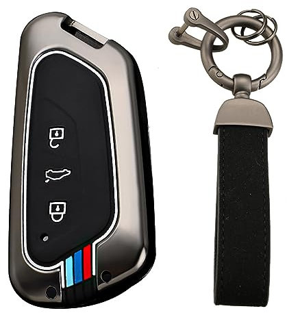 KUNIO Coque de clé de Voiture Convient pour VW Golf 8 GTE GTI ID.3 ID.4 GTX Convient pour Seat Leon MK4 Cupra Formentor Convient pour Skoda Octavia Enyaq Protection Coque en métal Porte-clés B Noir