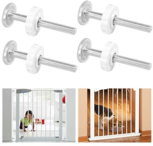 4 Pièces M10 Tiges Filetées pour Barrière Bébé, Stair Gate, Animal de Compagnie, 90mm Filetées de Broche Tiges Pression, Vis de Pression avec Protections Murales Tampons de Sécurité