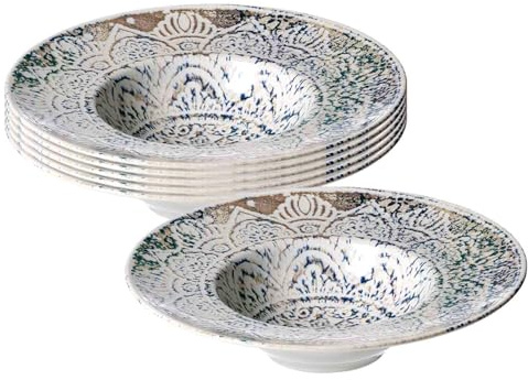 Ritzenhoff & Breker Luigi Gourmetteller-Set 6-teilig | Tiefe Pastateller & Servierschalen Ø 28 cm | Hochwertiges Steinzeug-Geschirr mit orientalischem Fliesen-Muster