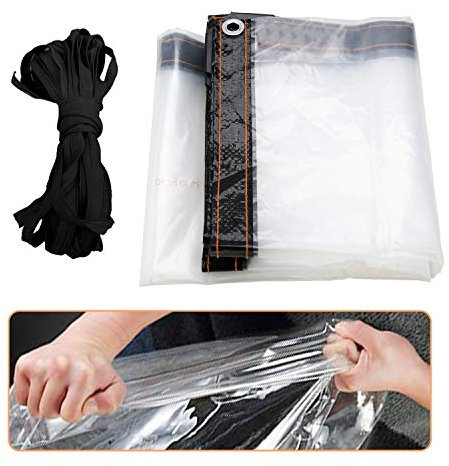 Faobureim Abdeckplane Wasserdicht 2x2m Transparente, Plane mit Ösen und Seil,Gartenplane Gewebeplane Faltbar,Windschutz Regenschutz für Terrasse Balkon