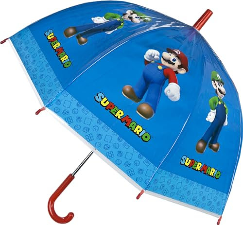Super Mario Kuppelschirm Regenschirm Stock-Schirm manuell 71 cm Durchmesser transparenter Regenschirm (Blau)