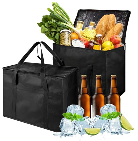 Juego de 2 Bolsa Nevera Grande Bolso Fresco Plegablecon Reforzadas en la Parte Inferior –Muy Estables, Ideal para Compras, Nevera Portátil, Bolsa de Picnic, Bolsa Térmica.
