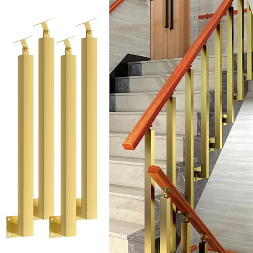 Quadratische Treppengeländerpfosten – Um 270° Verstellbare Metallgeländerspindeln Mit Flacher Halterungsbasis Und Schraubensätzen; Goldene Eisenpfosten Eignen Sich Für Terrassen
