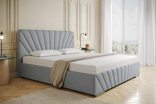 PANDA MÖBEL RAY Polsterbett 180 x 200 cm Doppelbett mit Stauraum aus Kiefernholz, Schlafzimmer, Bequem, Modern, Stilvoll-grau ohne matratze