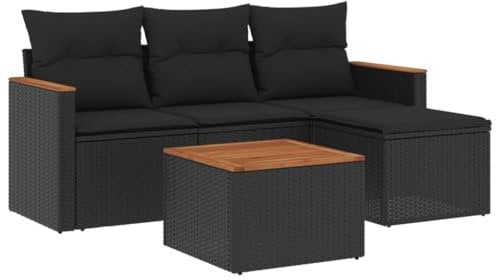 vidaXL Garten Sofagarnitur mit Kissen 5-TLG., Gartenmöbel Gartengarnitur, Sitzgruppe Sitzgarnitur, Lounge Sofa Garnitur Terrasse, Schwarz Poly Rattan