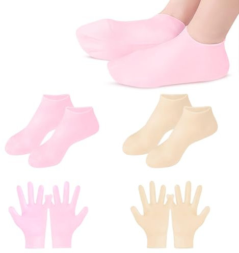 2 Paia di Calzini e Guanti in Silicone - Set Riutilizzabile Spa Idratante per Piedi e Mani, Cura dei Piedi e delle Mani, Antiscivolo, Morbido ed Elastico