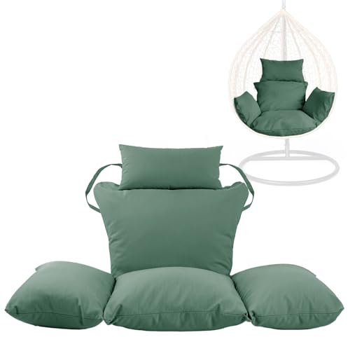 Swing Egg Chair Replacement Cushion, Foldable Water-Resistant Hanging Basket Swing Chair Cushion with Headrest Pillow, Outdoor Porch Backyard Patio Hammock Swing Replacement Cushions (Bottle Green)