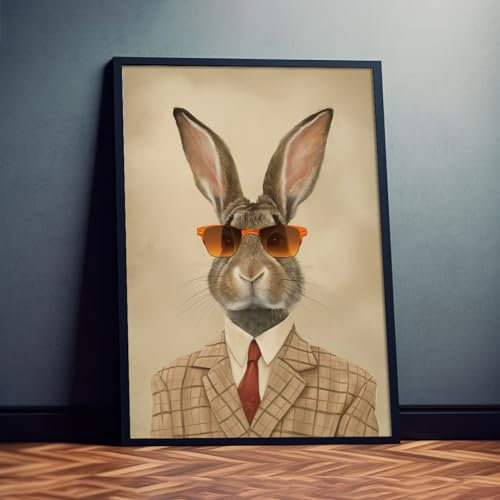 Dekomundo Der Vintage Hase Kunstdruck Poster Exklusive Wandkunst für Wohnzimmer, Schlafzimmer, 40x60 cm