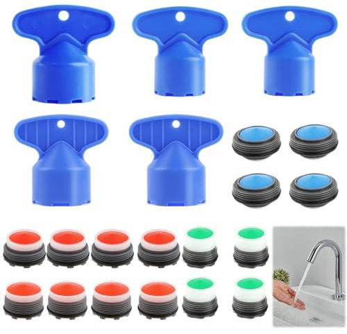 16 Piezas Aireador Grifo M24,M21.5,M18.5,M16.5,Macho Boquilla Fregadero Filtro Aireadores, Boquilla Aireador Agua Grifo Viene con 5 Llaves,para Grifo de Lavabo de Cocina y Baño