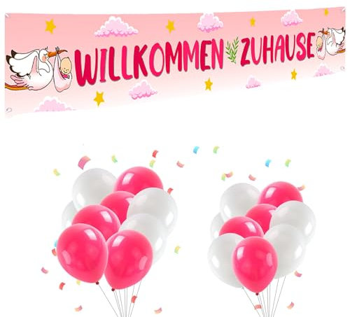 Galerie SV Willkommen, 300x50cm Willkommen Zuhause Baby Welcome Home Baby Mädchen Deko Rosa Willkommen Zuhause Deko mit 18 Stück Luftballo