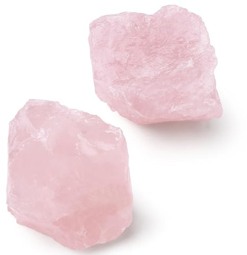 QINJIEJIE Rosenquarz Große Kristall Rohstein 2 Stück 100% Natursteine Kristalle Raw Rosenquarz Steine Premium Wasserstein für Meditation Reiki Dekosteine