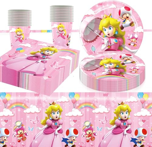 61 Stück Prinzessin Geburtstag Partygeschirr, Princess geburtstagsdeko, Prinzessin Partygeschirr Set Enthalten Teller,Tasse,Papierserviette,Tischdecke,für Mädchen Geburtstagsdeko -20 Gäste