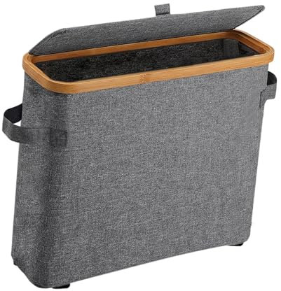 LOVIVER Boîte Rangement Papier Toilette avec Poignée de Transport Panier à Papier Hygiénique avec Couvercle Corbeille Porte-Papier de Rangement en Toile de Bambou, Gris