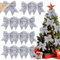 Taufe Weihnachtsschleifen,12 Stück 13x18cm Schleifen Weihnachtsbaum Silber,Weihnachtsbaum Schleifen,Glitzer Schleifen Weihnachtsbaum deko,Weihnachtsbaum Bogen Schleife,für weihnachtsdeko(Silber)