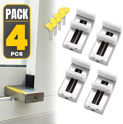 DALBUR® Pack 4 PCS Cierre Ventana Corredera | Cerradura Puerta Corredera de Aluminio | Seguridad Ventanas Niños (Aluminio)