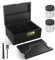 QCXWCJWD Large Bamboo Box with Combination Lock, 2 Jar & Brush Rolling Tray Set Storage Box, Wooden Storage Set with Lock for Storage Items Decorative box for Home Great Gifts (BLACK)