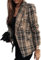 Blazer à Carreaux pour Femmes Revers à la Mode Veste en Tweed imprimée à Carreaux à Double Boutonnage Blazer décontracté élégant pour Bureau d'affaires (Marron,M)