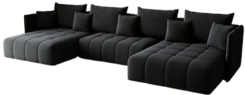KP-Meble - Ecksofa mit Schlaffunktion - Gona U - Schlafsofa 346 x 188 cm - T30-Schaumstoff - Automatisches Zusammenklappen für einfaches Entfalten - 346x188x93cm - Monolith 97 (Graphit)