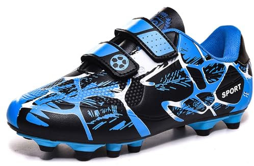 BAODLE Scarpe da Calcio Ragazzi FG/AG Professionale All'aperto Calcio da Scarpe Ragazzo Allenamento TF Bambini Teenage Scarpe Calcetto Traspirante Blu EU 28