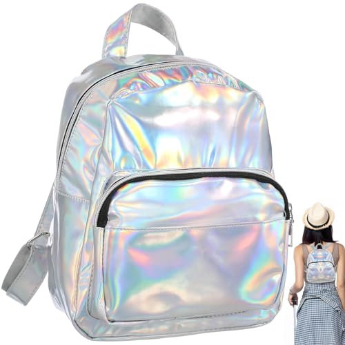 CALLARON Holografischer Rucksack Holografische Schul-umhängetasche Stilvolles Pu Grau