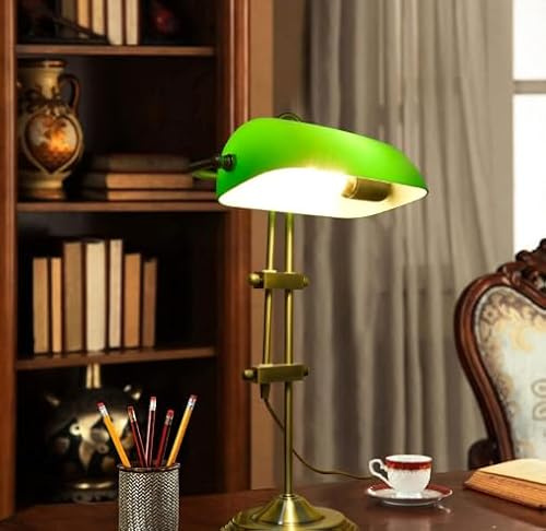 CAFIEDR Traditionelle Lampe Vintage Grüne Glas Schreibtischlampe mit einstellbarer Höhe für Arbeitszimmer Lesen Schlafzimmer Wohnzimmer Nachttisch, 21,3 Zoll Höhe