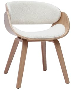 Miliboo Design-Stuhl aus Stoff mit Wolleffekt, gekräuselt, Weiß und helles Holz, Bent