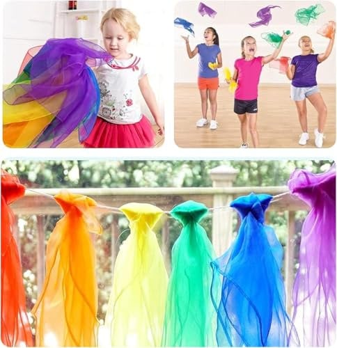 Chiffontücher - 12 Stück 60x60cm Square Bunte Jongliertücher Seidentücher Baby Schwungtuch Bunte Tücher Kinder für Tanzen, Jonglieren, Sensorisches, Tanztücher