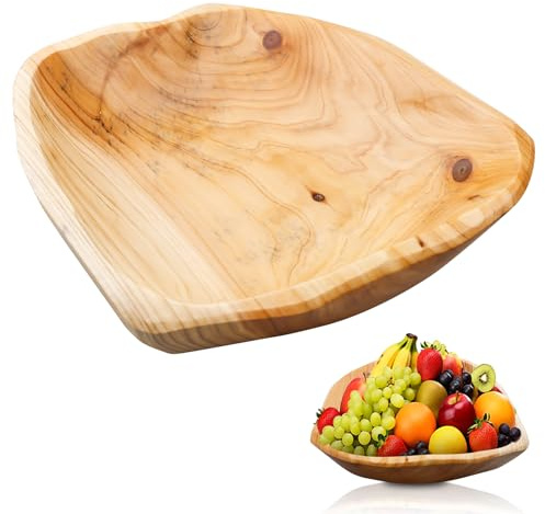 LEKEFETO fruktskål av naturligt trä: Ovanlig kreativ träskål, salladsskål av trä, handgjord naturlig träskål, för frukt, sallader, godis och snacks, 25-29 cm
