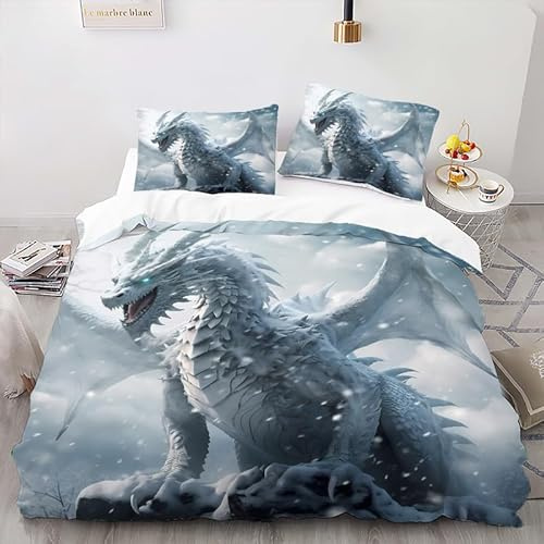 Zbeiba Eisdrache Bettwäsche 135x200,Bettwäsche Sets,Mikrofaser Bettbezug + 2 Kissenbezug(135x200+2 * 50x75,Sti9)