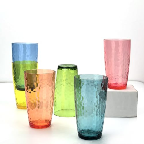 Yalin - Set di 6 bicchieri in acrilico da 20 once, bicchiere in plastica riutilizzabile, impilabile, senza BPA, infrangibile, lavabile in lavastoviglie (multicolore)