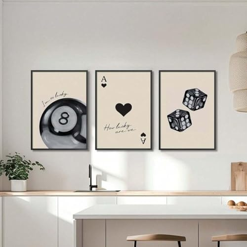 CAOXTART Wandkunstbild mit schwarzer Ass-Karte „How Lucky Are We“, Druck auf Leinwand, Gemälde „Lucky You“, Retro-ästhetische Poster, Dopamin-Dekor, 30 x 40 cm x 3 Rahmen