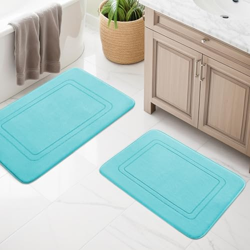 chakme Badezimmerteppich Set 2 Teilig Blaugrün, Badematte rutschfest | Memoryschaum Badteppich Set, Waschbar Badvorleger, Wasserabsorbierend Duschvorleger