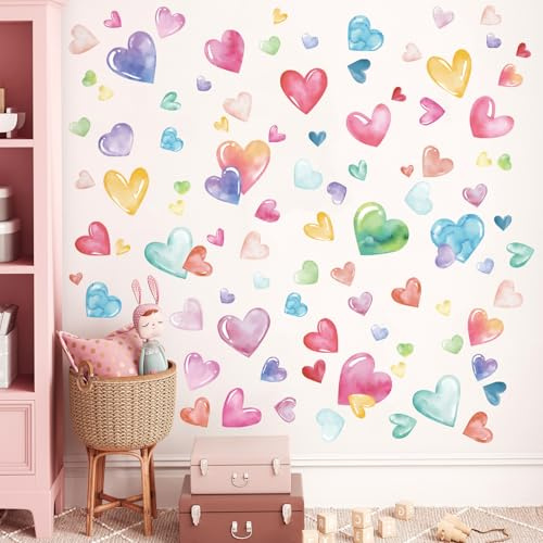 FUFUQUARE Colorful Hearts Wall Stickers Watercolor PVC Removable Wall Decals