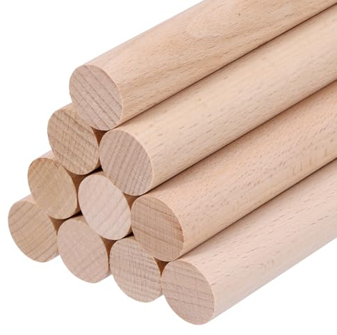 QUARKZMAN Paquet De 10 18mm Baguettes Rondes En Bois Non Traitées Baguette | Bâtons En Bois Massif, 3/4 x 8 Inch, Pour Décoration Artistique Bricolage Et Projets DIY, Baguettes En Bois