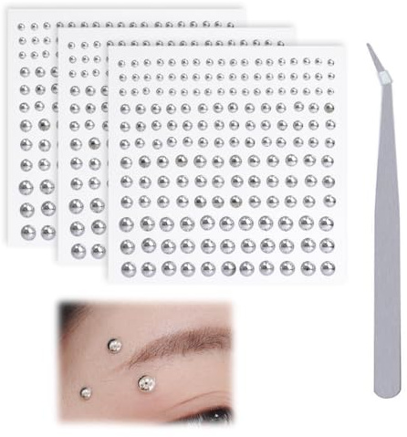 YUVKIN 3 Aufkleber（insgesamt 500)） Lippenstecker, Fake-Nasenstecker, Augenbrauenstecker, nicht durchdringender Nasenstecker, Bauchnabelaufkleber zum Aufkleben, cooles Punk (Silber)