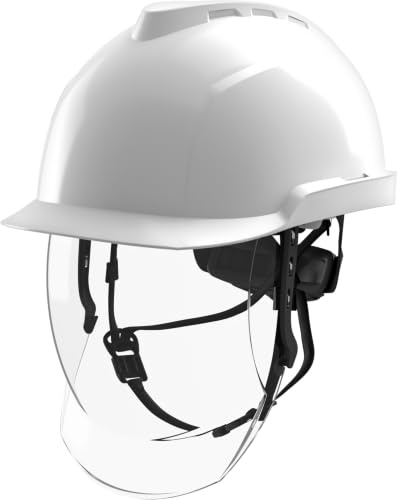 MSA V-Gard 950 Bauhelm - unbelüfteter Schutzhelm mit Visier für Baustelle & Elektriker - Helm nach DIN EN 397 für die Arbeit