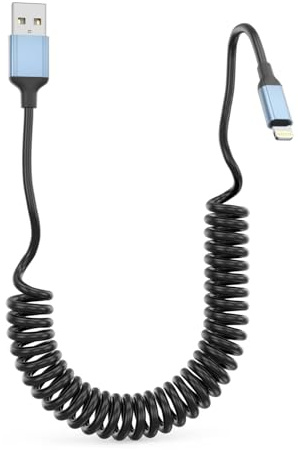USB to Lightning Coiled Cable for Car, Tangle-Free [MFi Certified] Short IPhone Lightning Retractable Lead, Cord, Fast Charge for Apple iPhone 14 13 12 11 Pro Max XS XR X 8 Plus, iPad (1Pack, 30CM-1M)