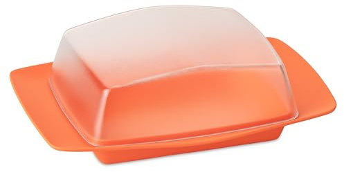 Koziol RIO Butterdose | für 250 g Butter, mit Deckel, zum Aufbewahren & Servieren | biozirkulärer Kunststoff, bruchfest, spülmaschinengeeignet | gedeckter Tisch, Küche (strong coral)
