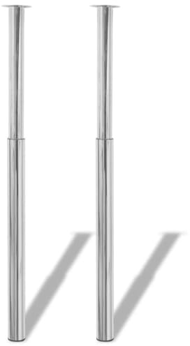 PHGTYUK Lot de 2 pieds télescopiques en métal chromé réglables de 710 mm à 1100 mm pour tables et plans de travail - Pieds de support robustes de rechange - Montage facile