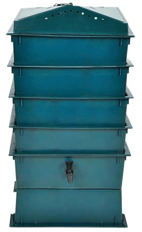 Maskkomposter, 4 fack av grön HDPE-plast 42 x 42 x 60 cm med kottar för organiska flytande gödselmedel, trädgårdsvård tillbehör för köksavfall och effektiv kompostering i trädgården