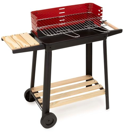 Holzkohlegrill Grillwagen mit Rädern Höhenverstellbarer Grillrost BBQ Grill mit Seitenablage Ablagefläche Mobiler Gartengrill Balkon Terrasse Camping Barbecue SPRINGOS