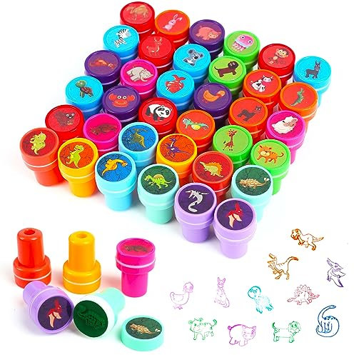 Gudotra 36 pezzi Timbri Bambini Gadget Compleanno Bambini Timbri Dinosauro Animali Regalini Fine Festa Compleanno NataleScrapbooking Album(Animali)