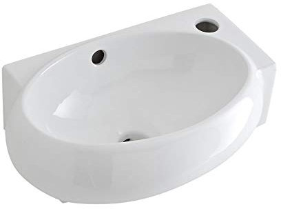 Milano Irwell Modern White Ceramic Oval Wall Hung Corner Bathroom Basin Sink - 400mm x 280mm