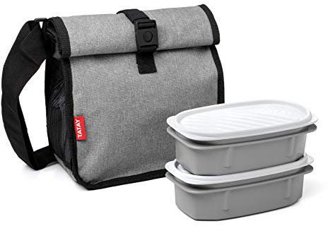 Tatay Urban Food Casual Roll & Go - Kühltasche, 4,2 L Kapazität, mit 2 Frischaltendosen von 0.5L BPA frei, Denim Gray. Misst 22 x 11 x 22,5 cm