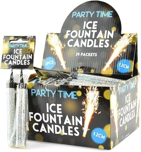Evokk Fountain Candle Silver Ice Sparkling 24 Candle Pack Birthday Cakes Engagement Wedding Bottles Party Decoration 12 Cm Long Striped Pattern High Flame Sparks