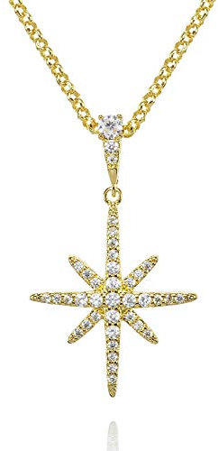 Namanya North Star Lucky Star Necklace with Cubic Zirconia, Stone Studded, Gift for Women